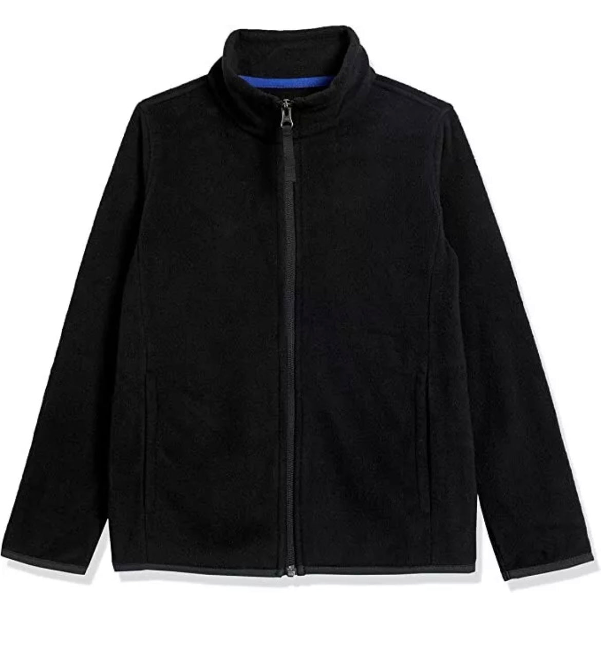 Boys' Polar Fleece Full-Zip Mock Jacket, Black, 6-7 Years