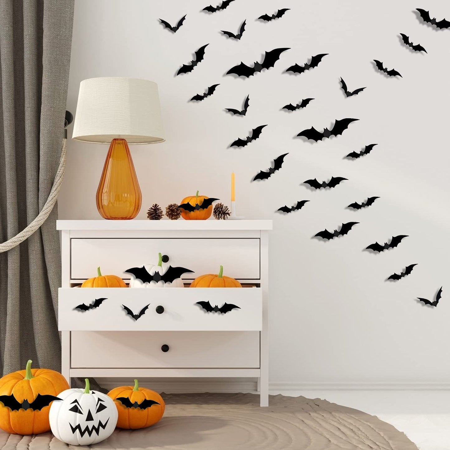 72 PCS Halloween 3D Bats Decoration, DIY Scary Wall Bats Wall Decal Wall Stickers 4 Different Sizes Halloween Party Decoration Supplies