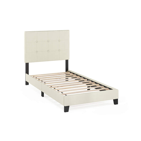 (New) Button Tufted Upholstered Platform Bed Frame, Twin, Linen