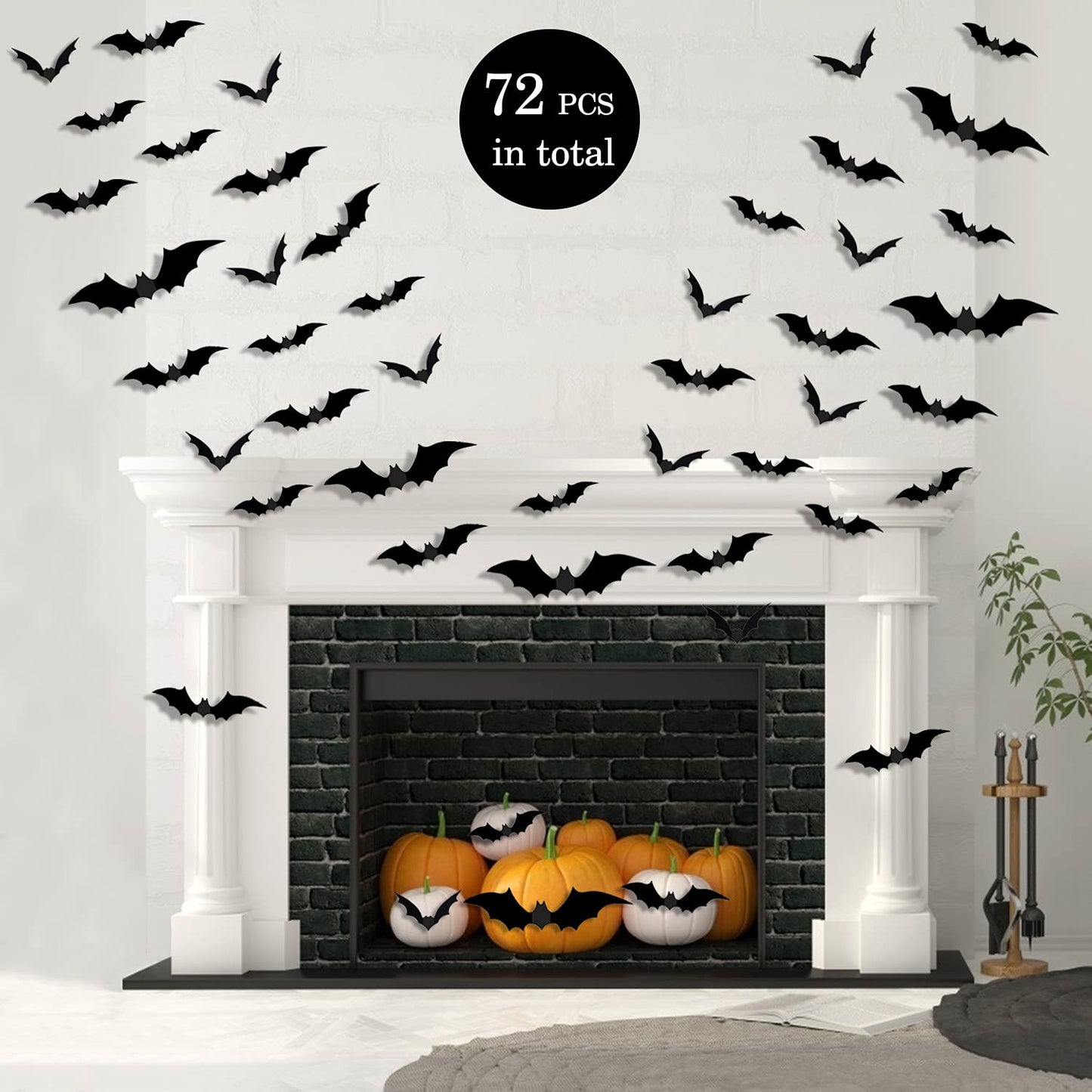 72 PCS Halloween 3D Bats Decoration, DIY Scary Wall Bats Wall Decal Wall Stickers 4 Different Sizes Halloween Party Decoration Supplies