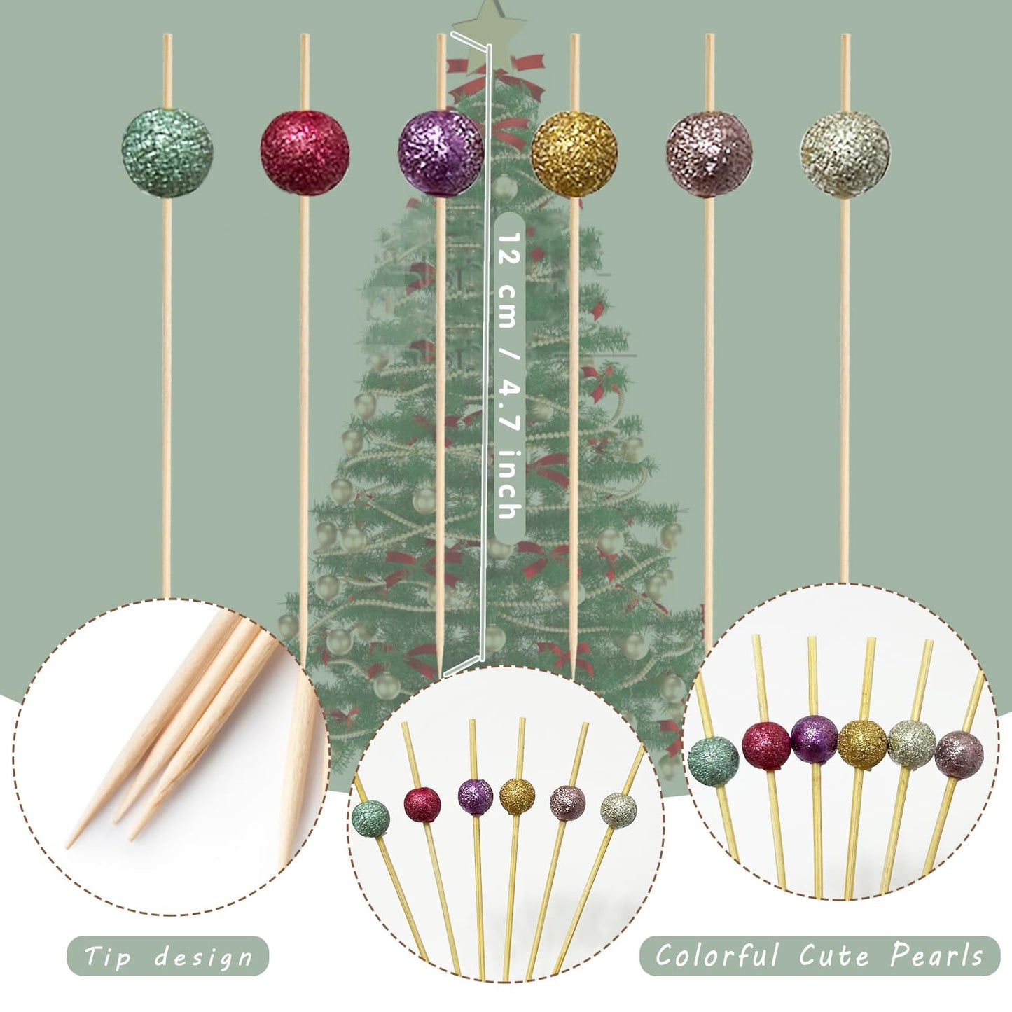 100pcs Christmas Cocktail Picks, Fancy Toothpicks for Appetizers, Cocktail Picks for Appetizers, Charcuterie Accessories, Bamboo Toothpicks for Wedding Halloween Christmas Party Supplies