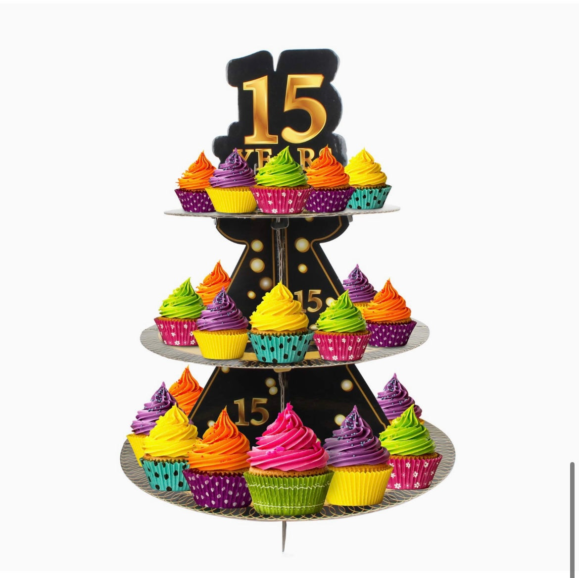 Happy 15th Birthday 3 Tier Cardboard Cupcake Stand