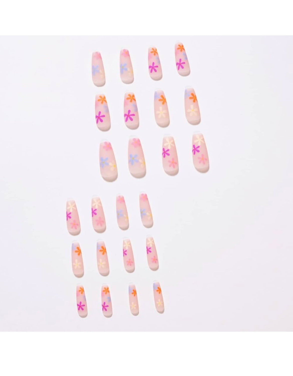 24 Pcs Matte Press on Nails Coffin with Glue, Small False Nails for Women (Cute Flower)