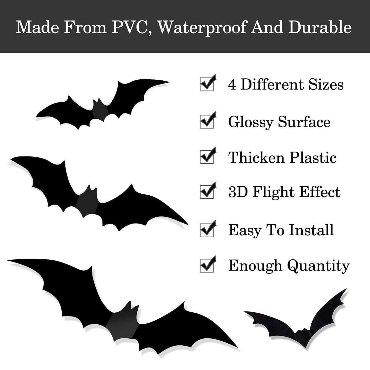 72 PCS Halloween 3D Bats Decoration, DIY Scary Wall Bats Wall Decal Wall Stickers 4 Different Sizes Halloween Party Decoration Supplies