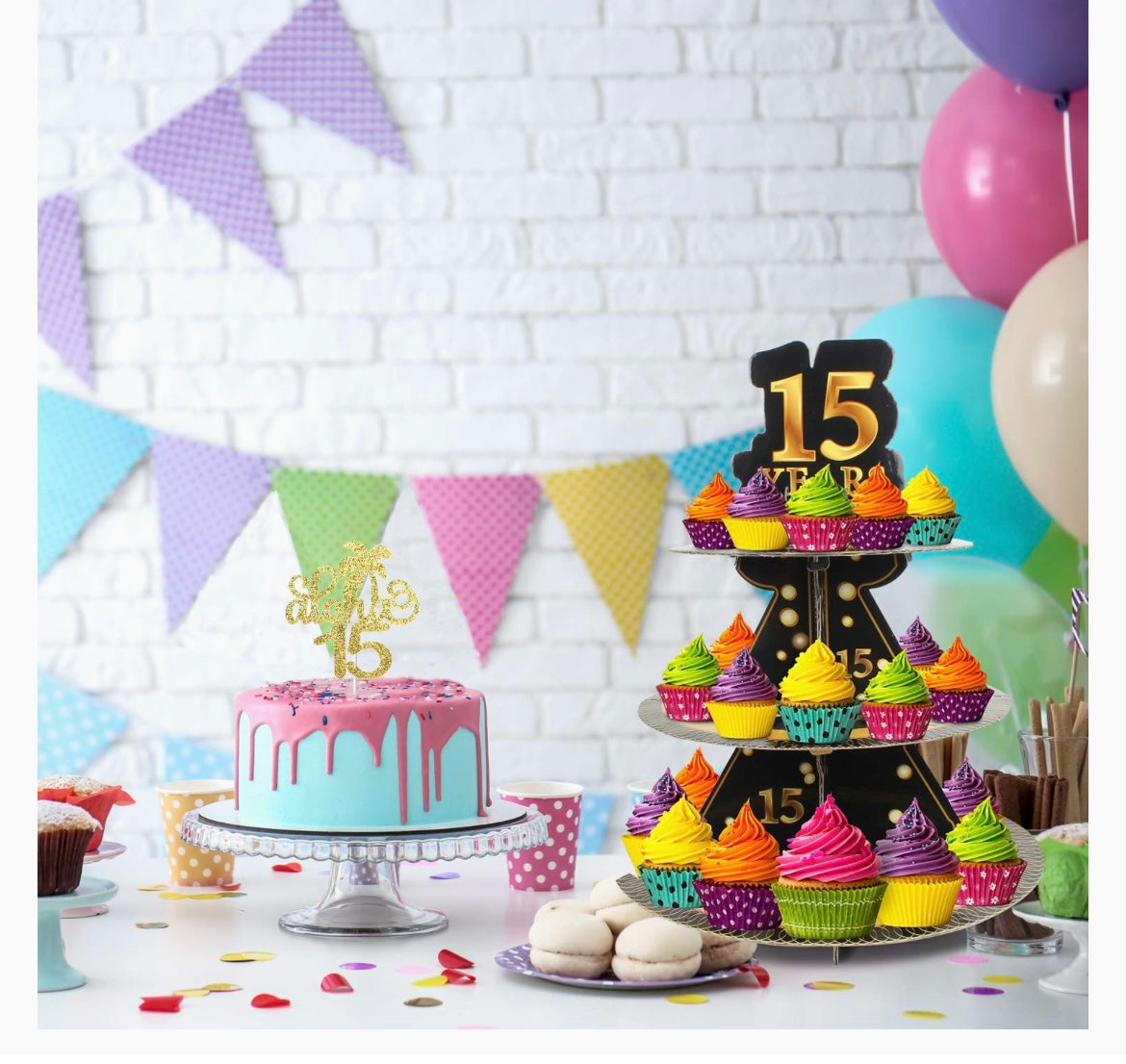 Happy 15th Birthday 3 Tier Cardboard Cupcake Stand