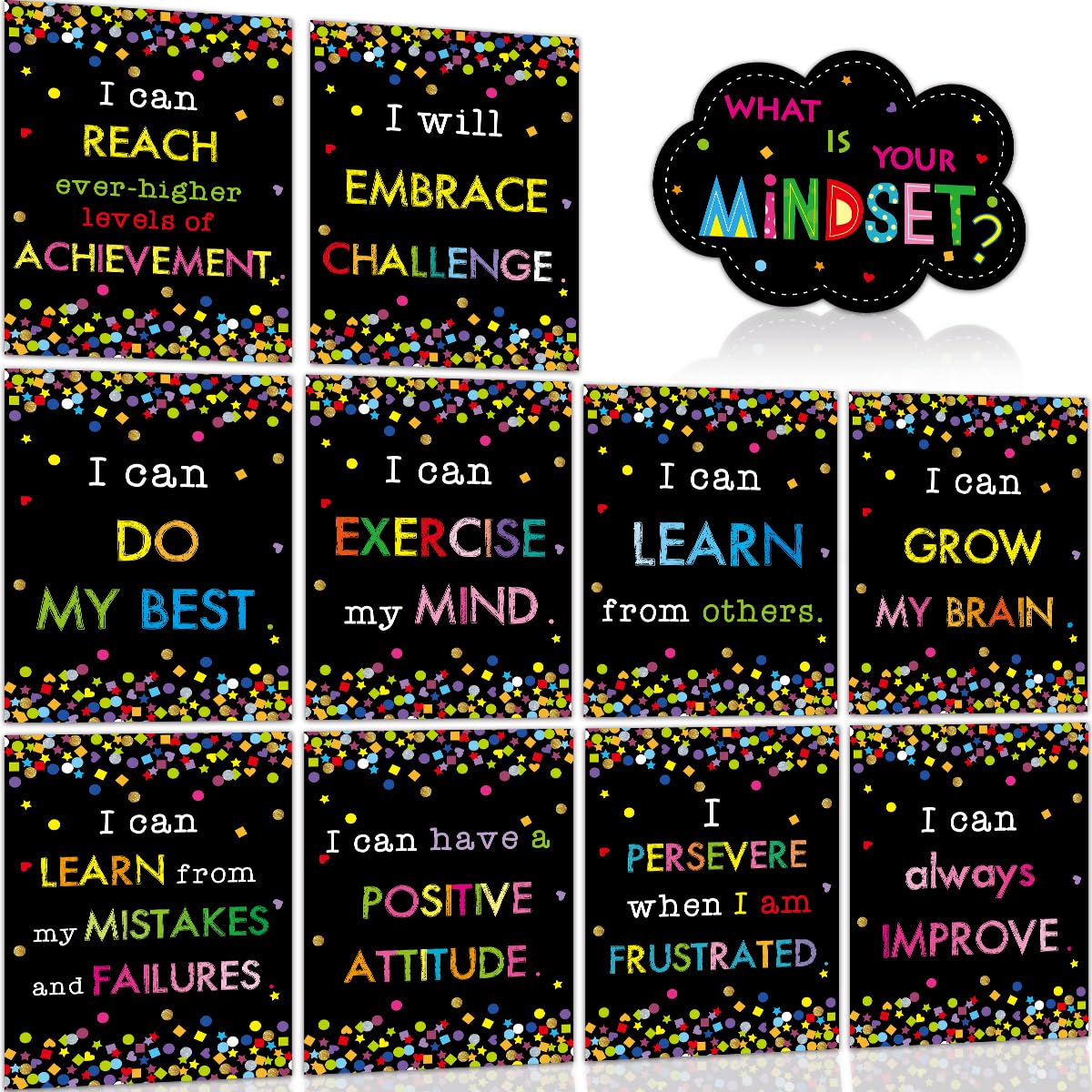 Growth Mindset Posters Classroom Bulletin Board Display Set Positive Sayings What is Your Mindset for Kids School Decoration