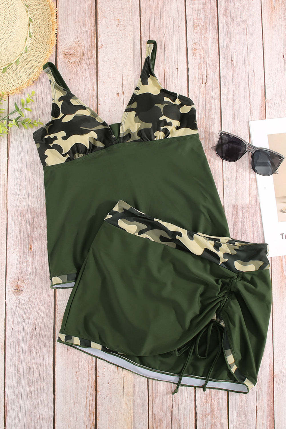 Camo Strappy Drawstring Side Tankini (Small)