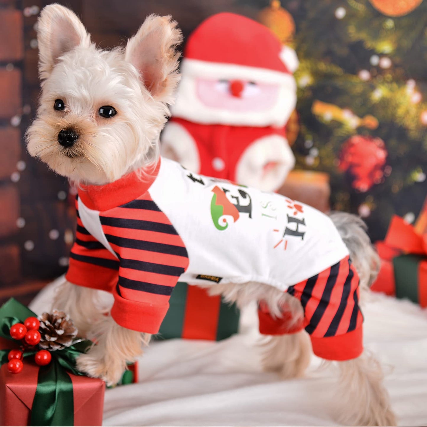 Dog Christmas Pajamas - Dog Christmas Outfit Dog Onesie Dog Pjs Clothes for Small Dog Girl Boy, (X-Small, The Elf Is In The House), The Elf is in the House, X-Small