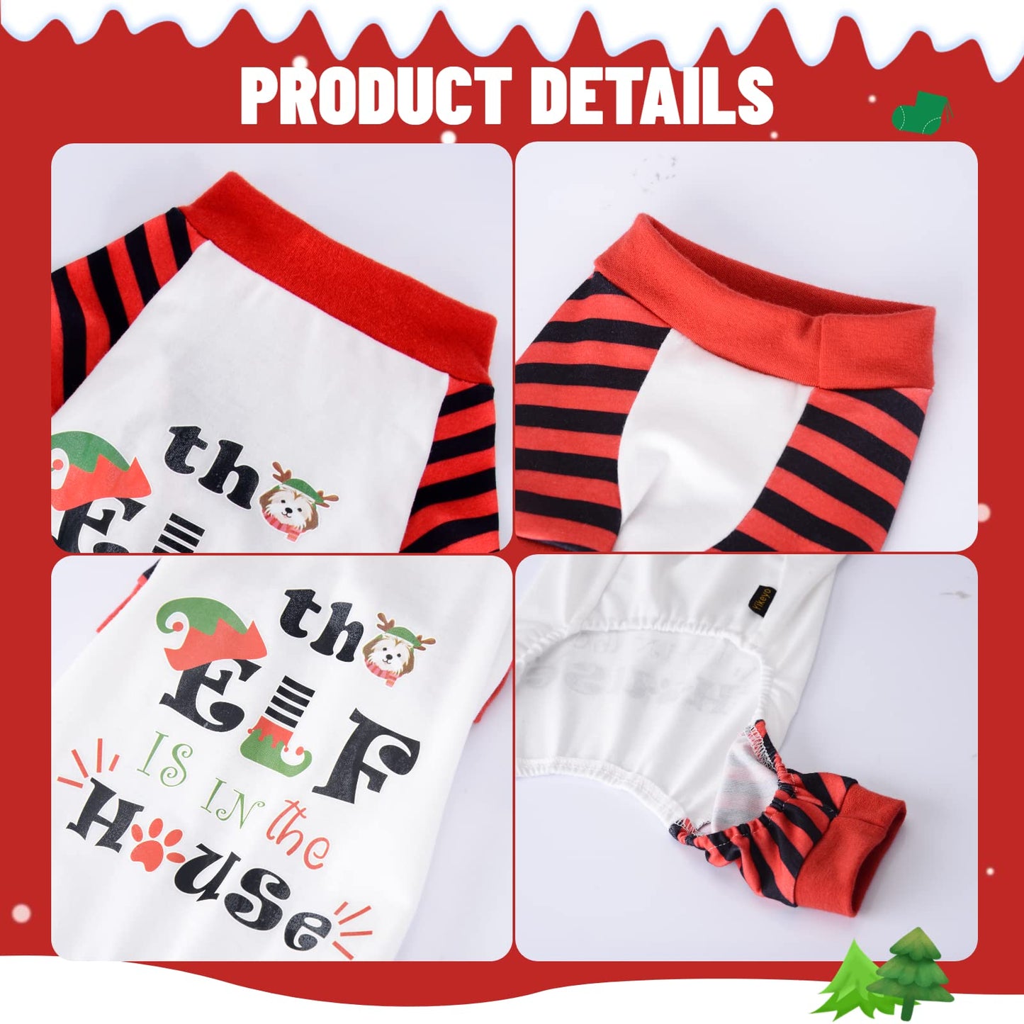 Dog Christmas Pajamas - Dog Christmas Outfit Dog Onesie Dog Pjs Clothes for Small Dog Girl Boy, (X-Small, The Elf Is In The House), The Elf is in the House, X-Small