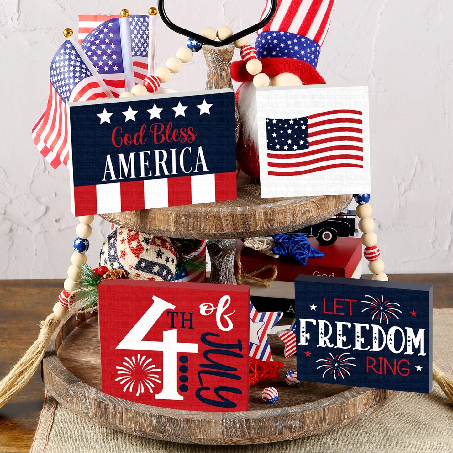 4th of July  Decor Patriotic Wooden Decorations (4 PIECES)