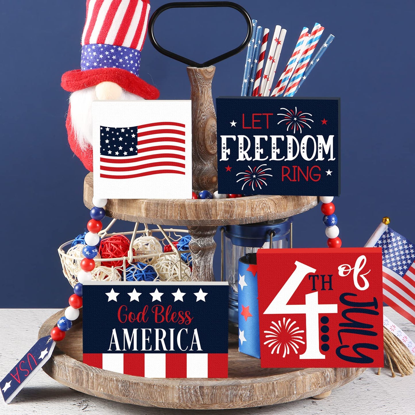 4th of July  Decor Patriotic Wooden Decorations (4 PIECES)