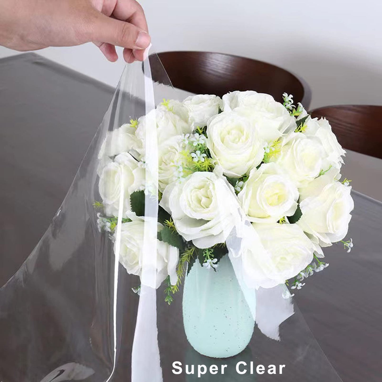 Clear Table Cover Protector, Rectangular Vinyl Plastic Tableclth Cover, Waterproof Oil-Proof Transparent Table Cloth PVC Sheet 52 x 70 Inch