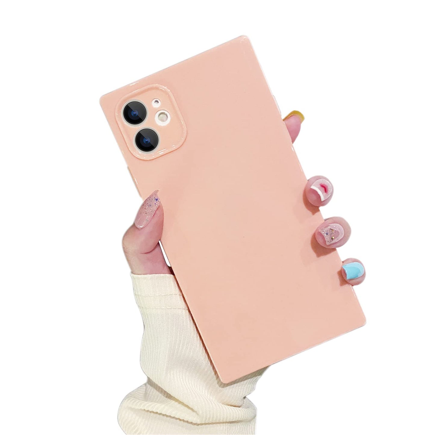 Compatible with iPhone 11 Pro Square Cover,Cute Aesthetic Candy Design for Women Camera Lens Protection Soft TPU Shockproof Edge Solid Color Phone Case for iPhone 11 Pro - 5.8 inch (Chalk Pink)