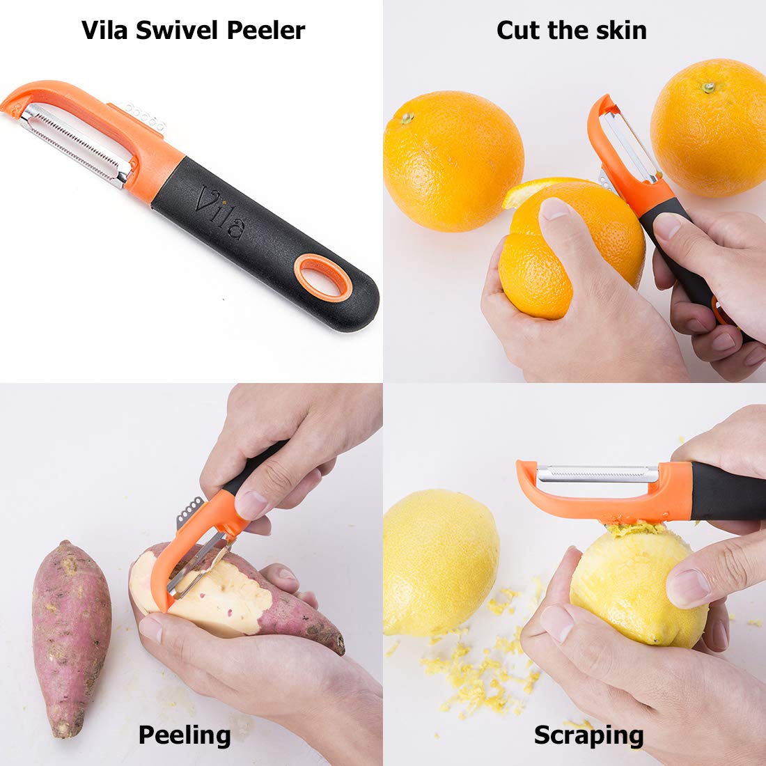 Swivel Peeler, Multifunctional Single Tool, Efficiently Peels and Skins Vegetables and Fruits, Unique Edge Technology, Comfortable Grip, Orange Color