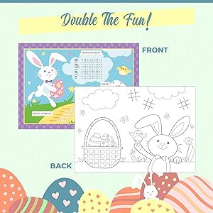 Creative Converting 16 Count Spring Easter Activity Sheets - Coloring Activity for Kids Party Game with Bunny Eggs Flowers Chicks, Word Search, Maze