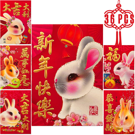 Chinese Red Envelopes Lucky Money Envelopes 2024 Chinese New Year Dragon Year Envelope Small (6 Patterns 36 Pcs) Bright Gold