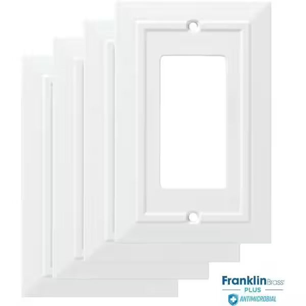 Classic Architecture Pure White Antimicrobial 1-Gang Decorator Wall Plate (4-Pack)