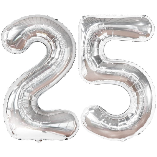 Large Silver 25 Balloon Numbers - 40 Inch | Happy 25th Birthday Decorations for Women | 25th Birthday Decorations for Men | Silver 25 Foil Number Balloon for 25 Year Old Birthday Decorations